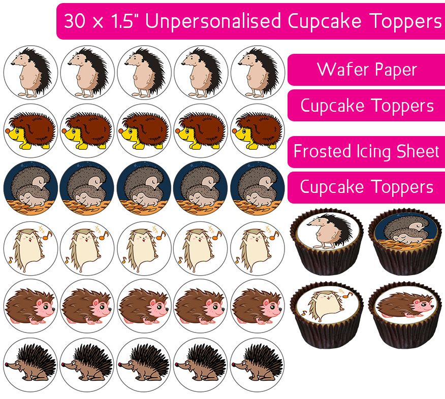 Hedgehog Cartoon - 30 Cupcake Toppers