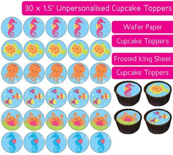 Cartoon Sea - 30 Cupcake Toppers