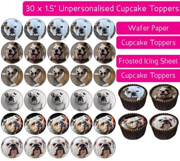 Bulldog - 30 Cupcake Toppers