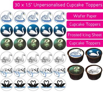 Swans Cartoon - 30 Cupcake Toppers