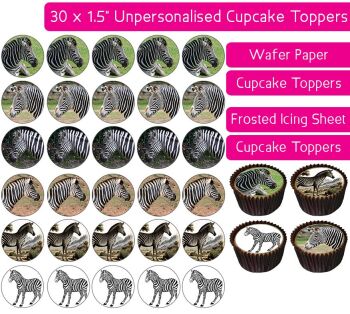 Zebras - 30 Cupcake Toppers