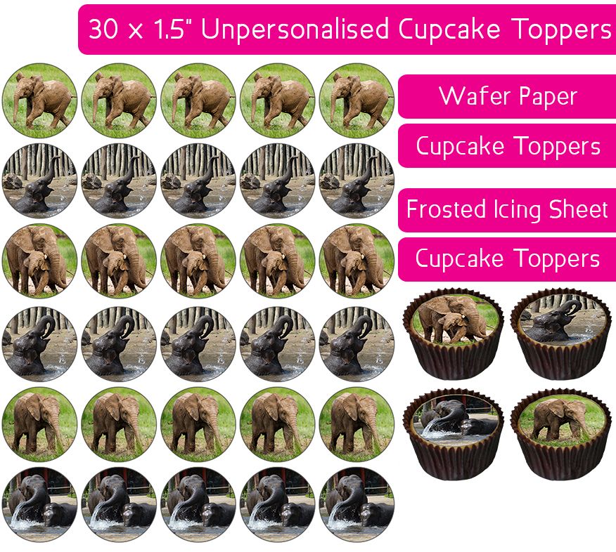 Baby Elephants - 30 Cupcake Toppers