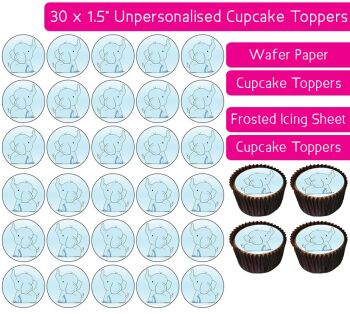 Baby Blue Elephants - 30 Cupcake Toppers