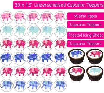 Patterned Elephants - 30 Cupcake Toppers
