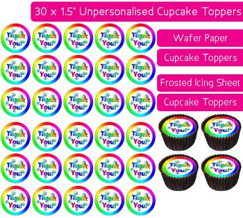Thank You Rainbow Text - 30 Cupcake Toppers