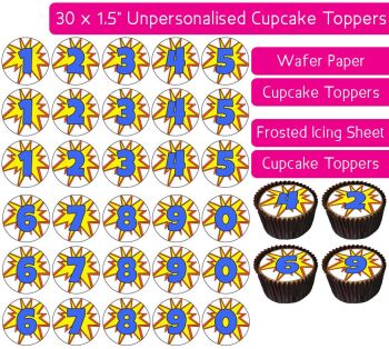 Comic Numbers - 30 Cupcake Toppers