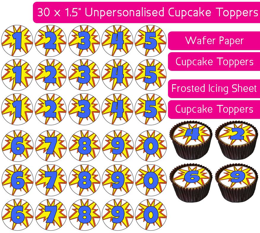 Comic Numbers - 30 Cupcake Toppers