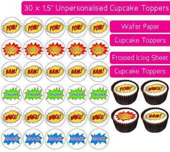 Comic Pow - 30 Cupcake Toppers