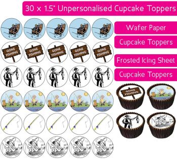 Cartoon Fishing - 30 Cupcake Toppers