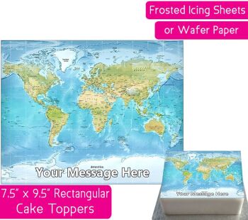 World Map Rectangular Cake Topper