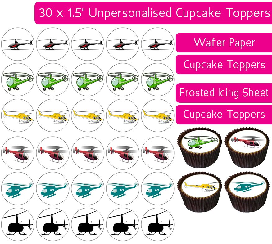 Cartoon Helicopters - 30 Cupcake Toppers