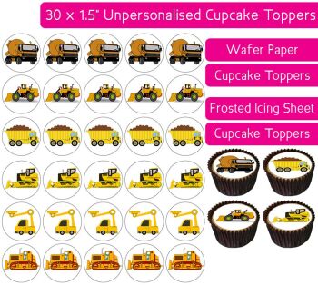 Construction Tucks - 30 Cupcake Toppers