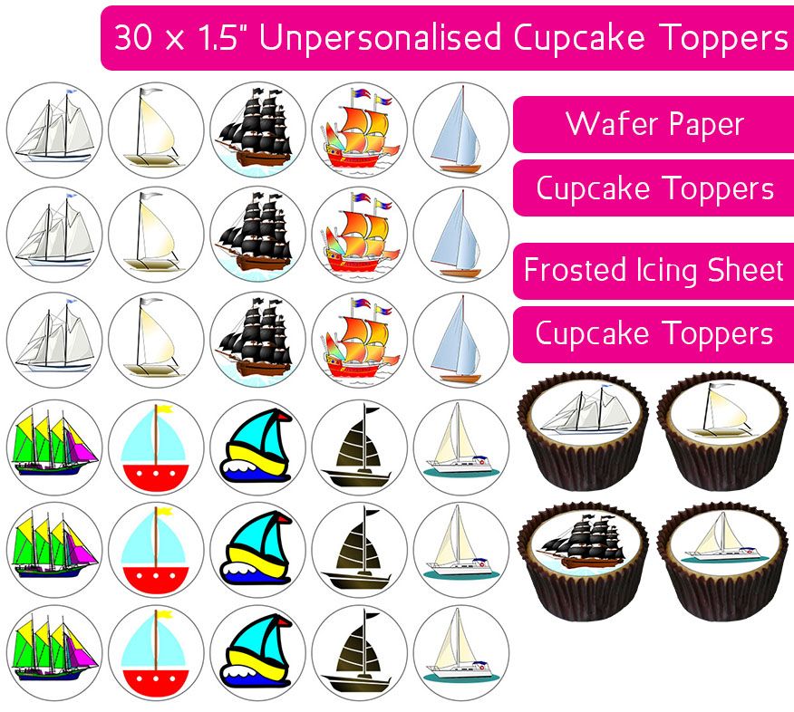 Boats - 30 Cupcake Toppers