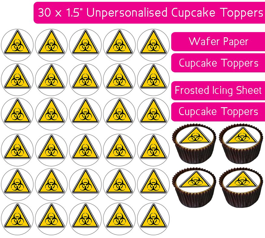 Biohazard Warning - 30 Cupcake Toppers