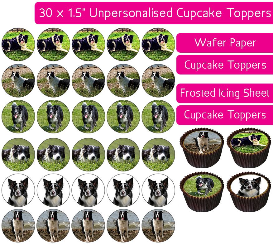 Dogs (Border Collie) - 30 Cupcake Toppers