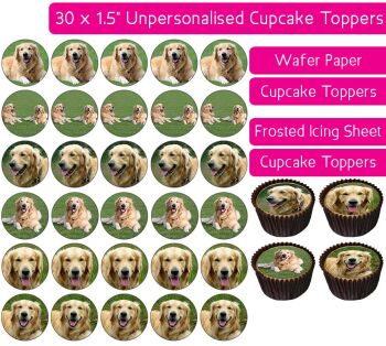 Dogs (Golden Retriever) - 30 Cupcake Toppers