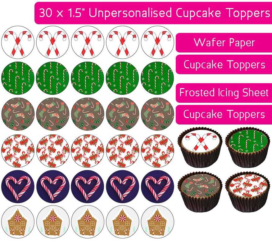 Christmas Candy Canes - 30 Cupcake Toppers
