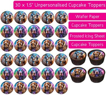 Dogs (Colourful Cocker Spaniel) - 30 Cupcake Toppers