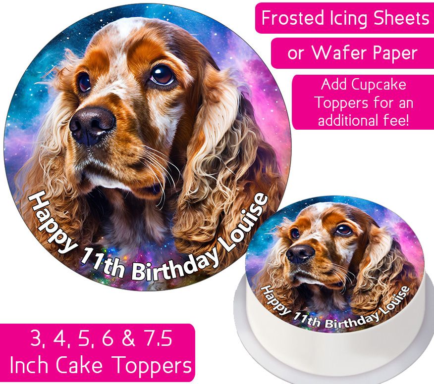Dog Colourful Cocker Spaniel Personalised Cake Topper