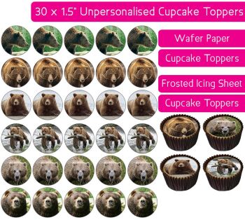 Grizzly Bear - 30 Cupcake Toppers