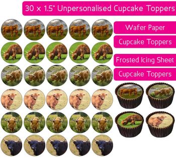 Highland Cow - 30 Cupcake Toppers