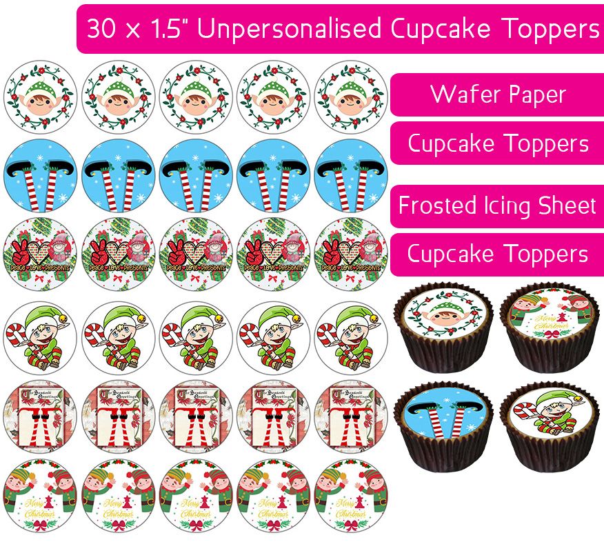 Christmas Elf  - 30 Cupcake Toppers