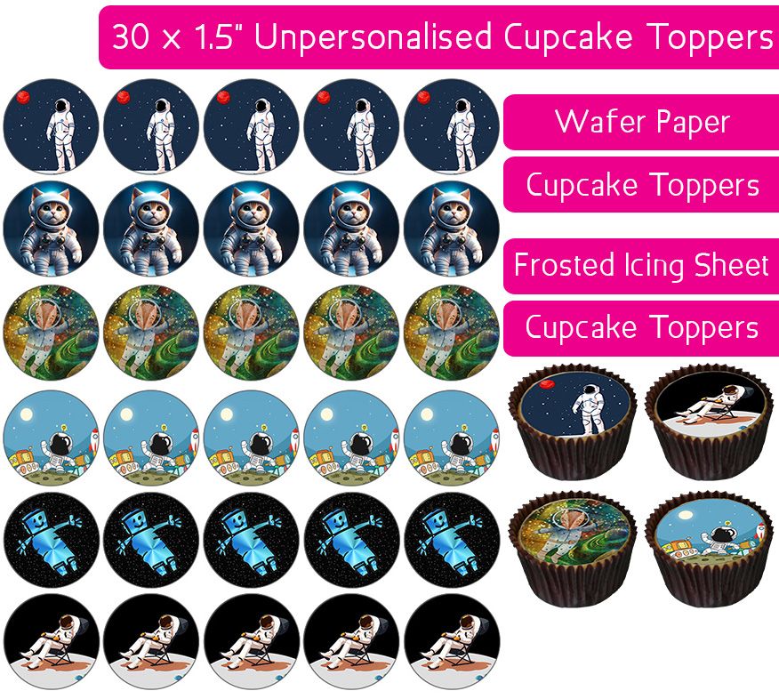 Astronaut Cartoon - 30 Cupcake Toppers
