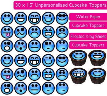Emoji Blue - 30 Cupcake Toppers