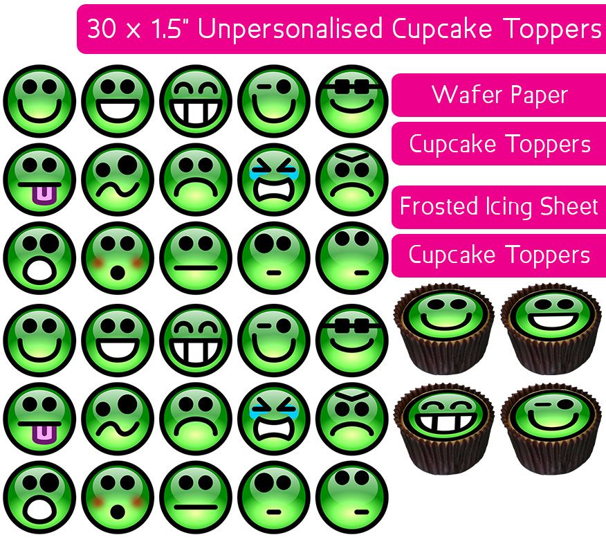 Emoji Green - 30 Cupcake Toppers