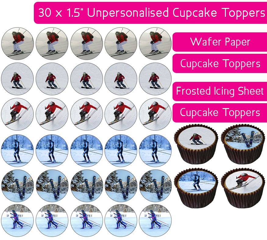 Skiing - 30 Cupcake Toppers