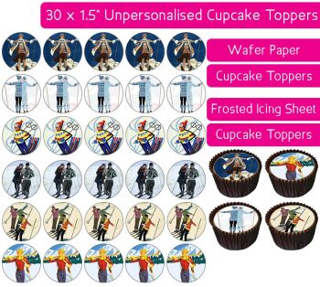 Vintage Skiing - 30 Cupcake Toppers
