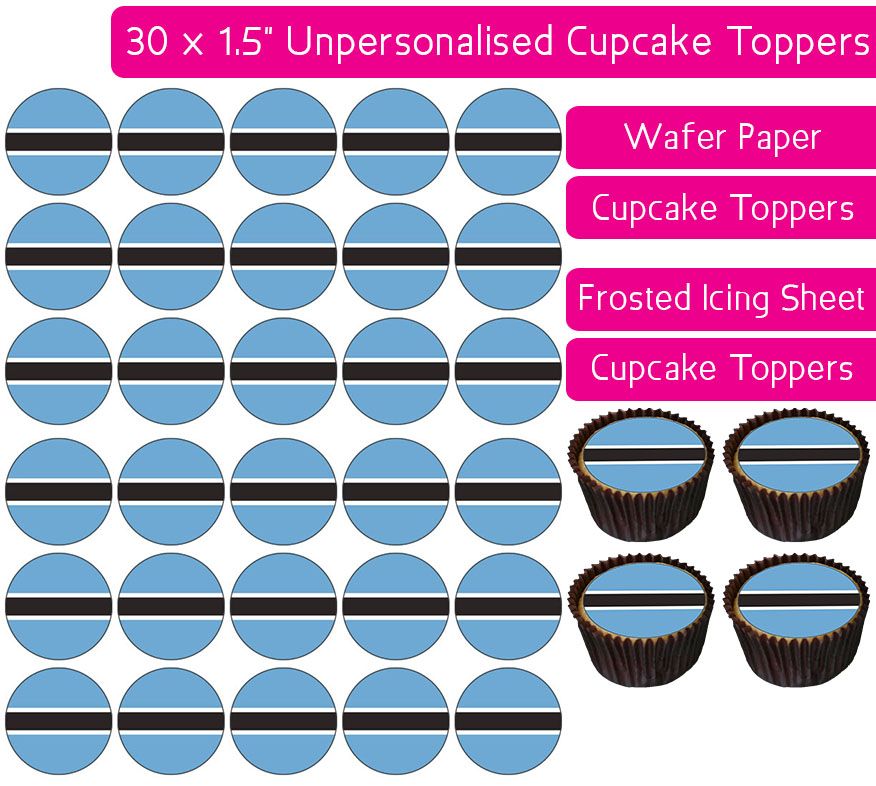 Botswana Flag - 30 Cupcake Toppers