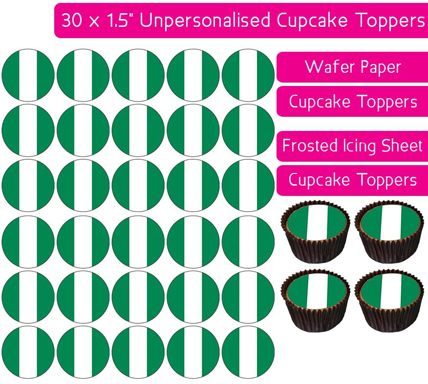 Nigeria Flag - 30 Cupcake Toppers