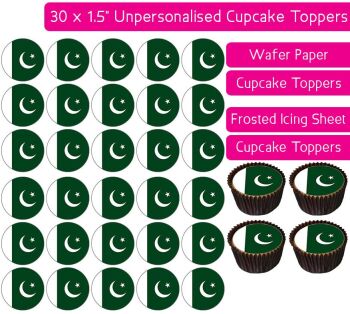 Pakistan Flag - 30 Cupcake Toppers