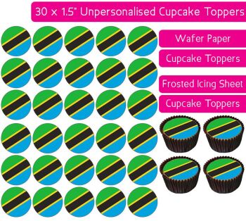 Tanzania Flag - 30 Cupcake Toppers