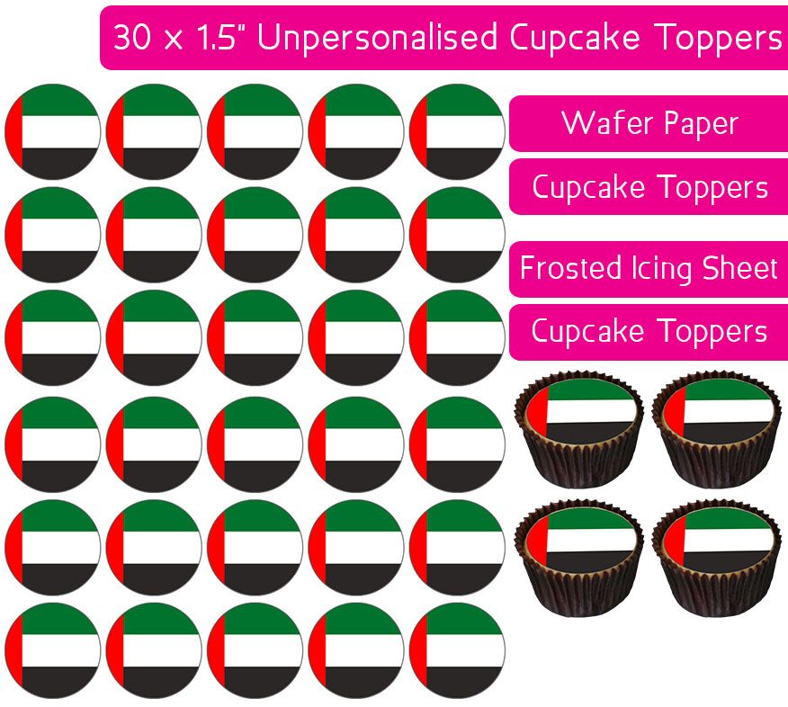 United Arab Emirates Flag - 30 Cupcake Toppers