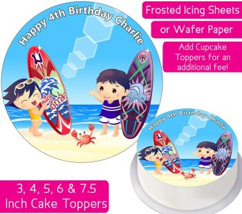 Cartoon Surfing Personalised Cake Topper