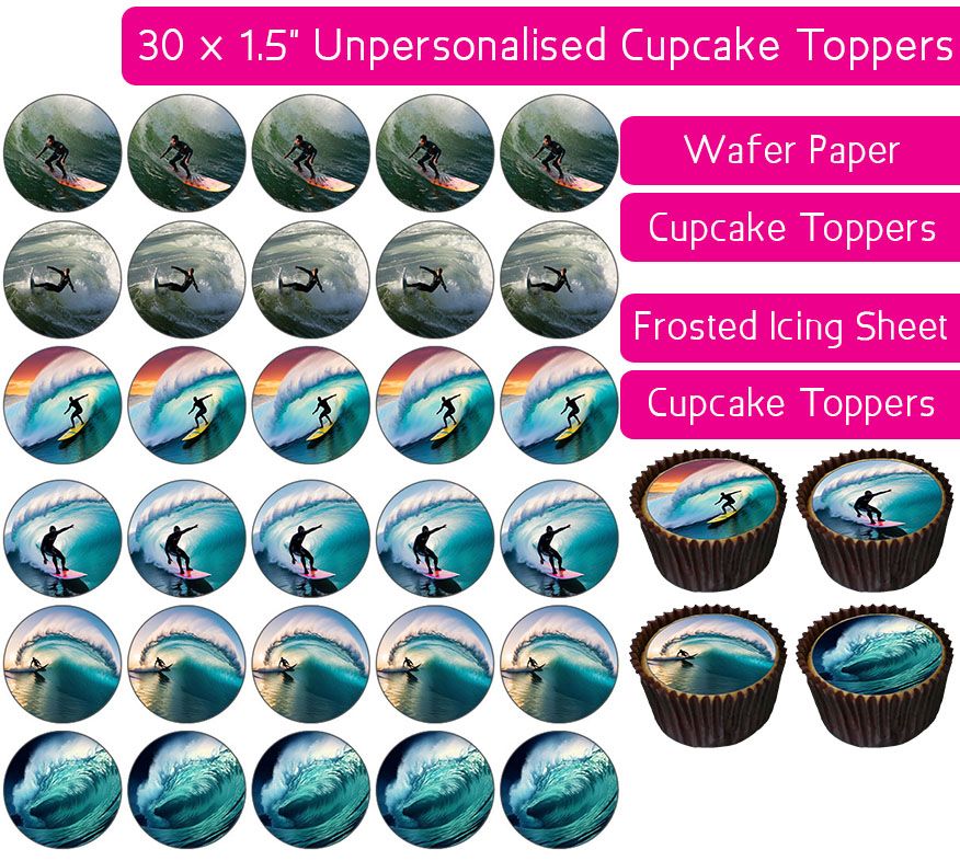 Surfing - 30 Cupcake Toppers