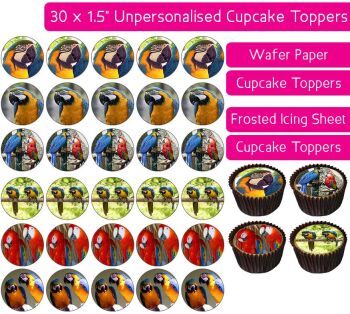 Parrots - 30 Cupcake Toppers