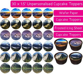 Mountain Views - 30 Cupcake Toppers