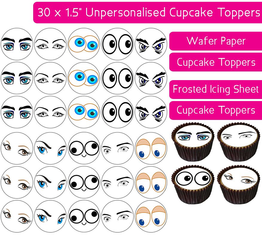 Cartoon Eyes - 30 Cupcake Toppers