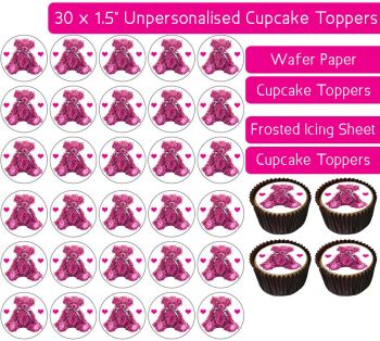 Teddy Bear Pink - 30 Cupcake Toppers