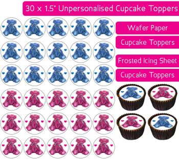 Teddy Bear Mixed - 30 Cupcake Toppers
