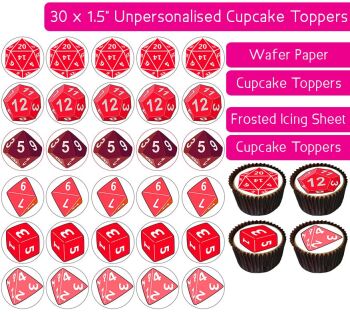 Dice DND Red RPG TTRPG - 30 Cupcake Toppers