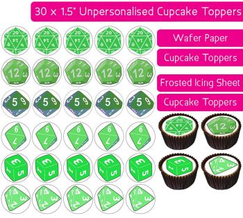 Dice DND Green RPG TTRPG - 30 Cupcake Toppers