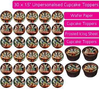 Dogs Playing Cards - 30 Cupcake Toppers
