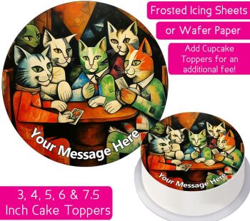 Cats Playing Cards Personalised Cake Topper
