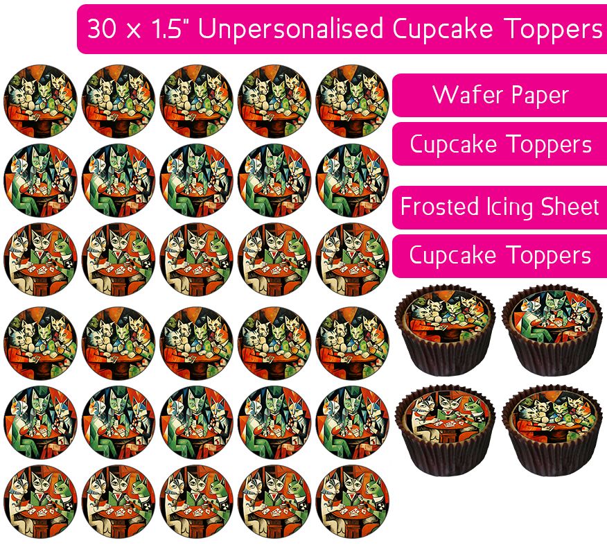 Cats Playing Cards - 30 Cupcake Toppers