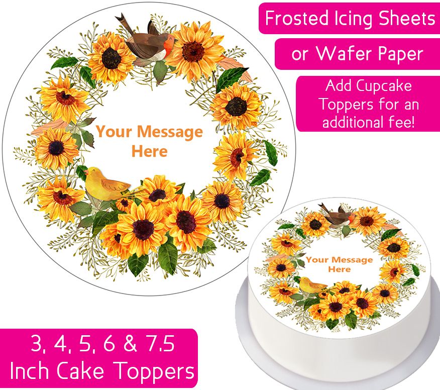 Sunflower Wreath Personalised Cake Topper