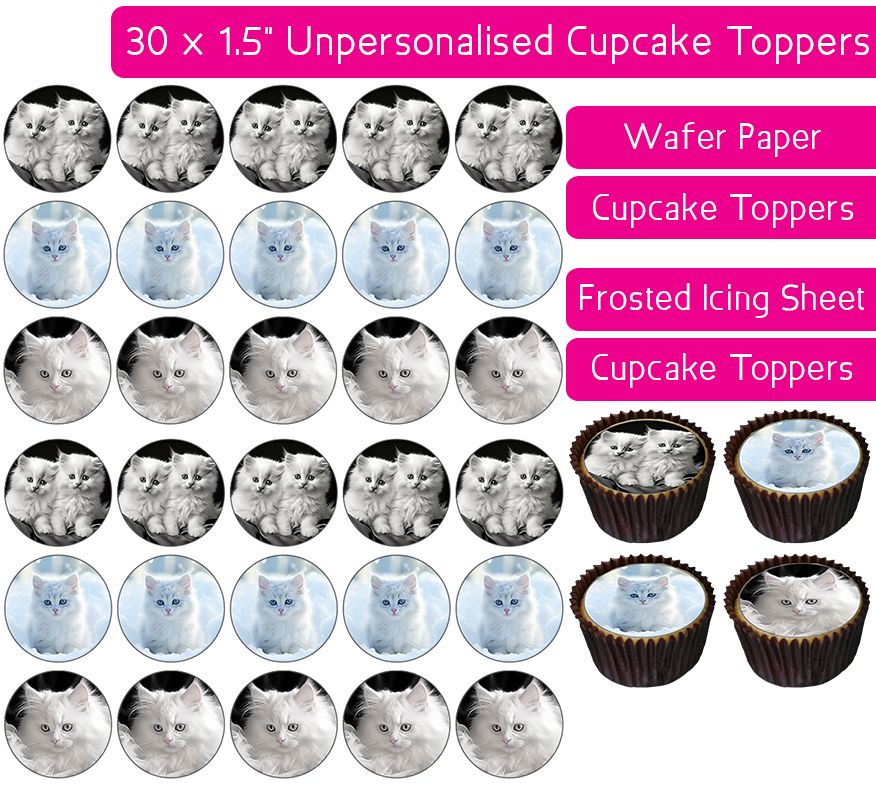Cats White - 30 Cupcake Toppers